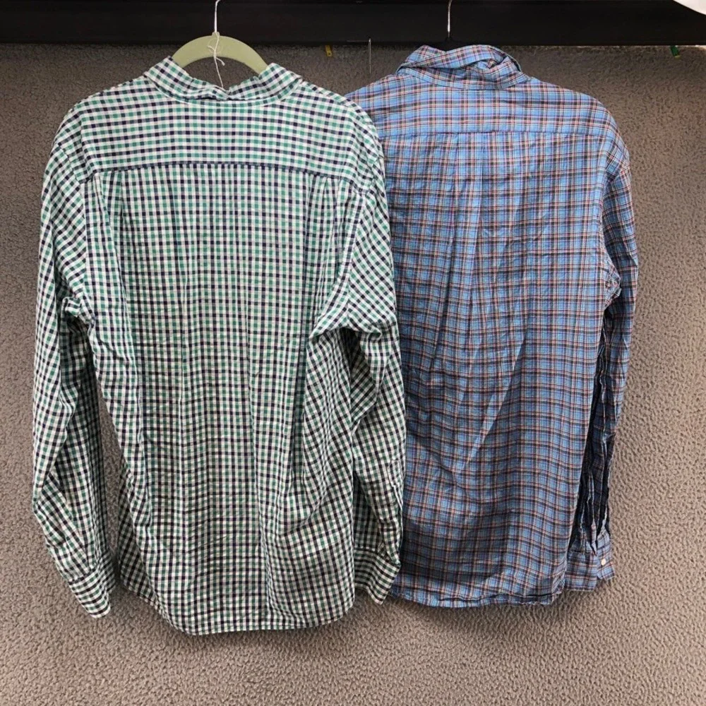 J.Crew Ralph Lauren Button Down Shirts Lot Mens M Blue Green Plaid Gingham 2pk